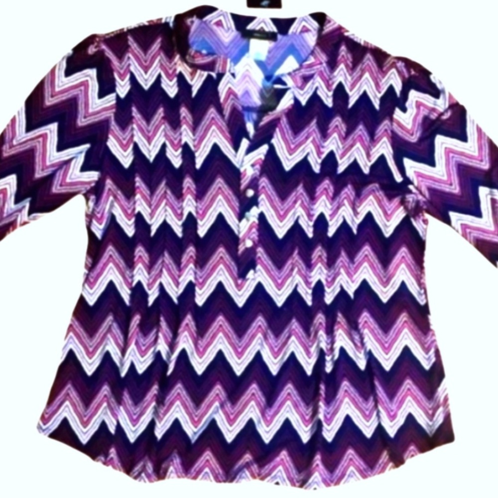 Vera Rose 3/4 Roll Up Sleeve Chevron Print Tunic Size L